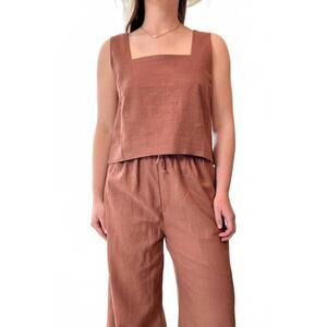 NEW NARY square neck tank top in clay linen